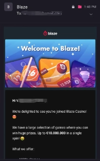 Blaze Casino Email Scam