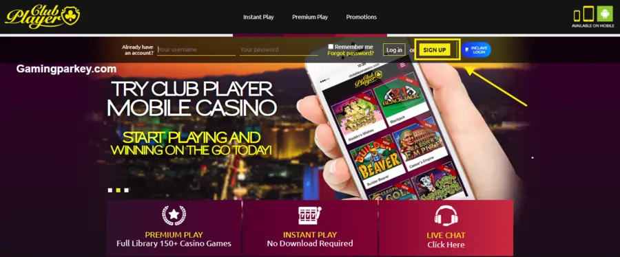 Club Player Casino Homepage